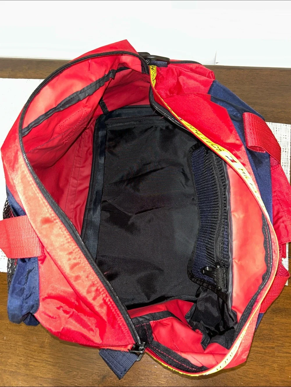 Red Athletic Duffle Bag with Navy and Yellow Accents Tommy Hilfiger